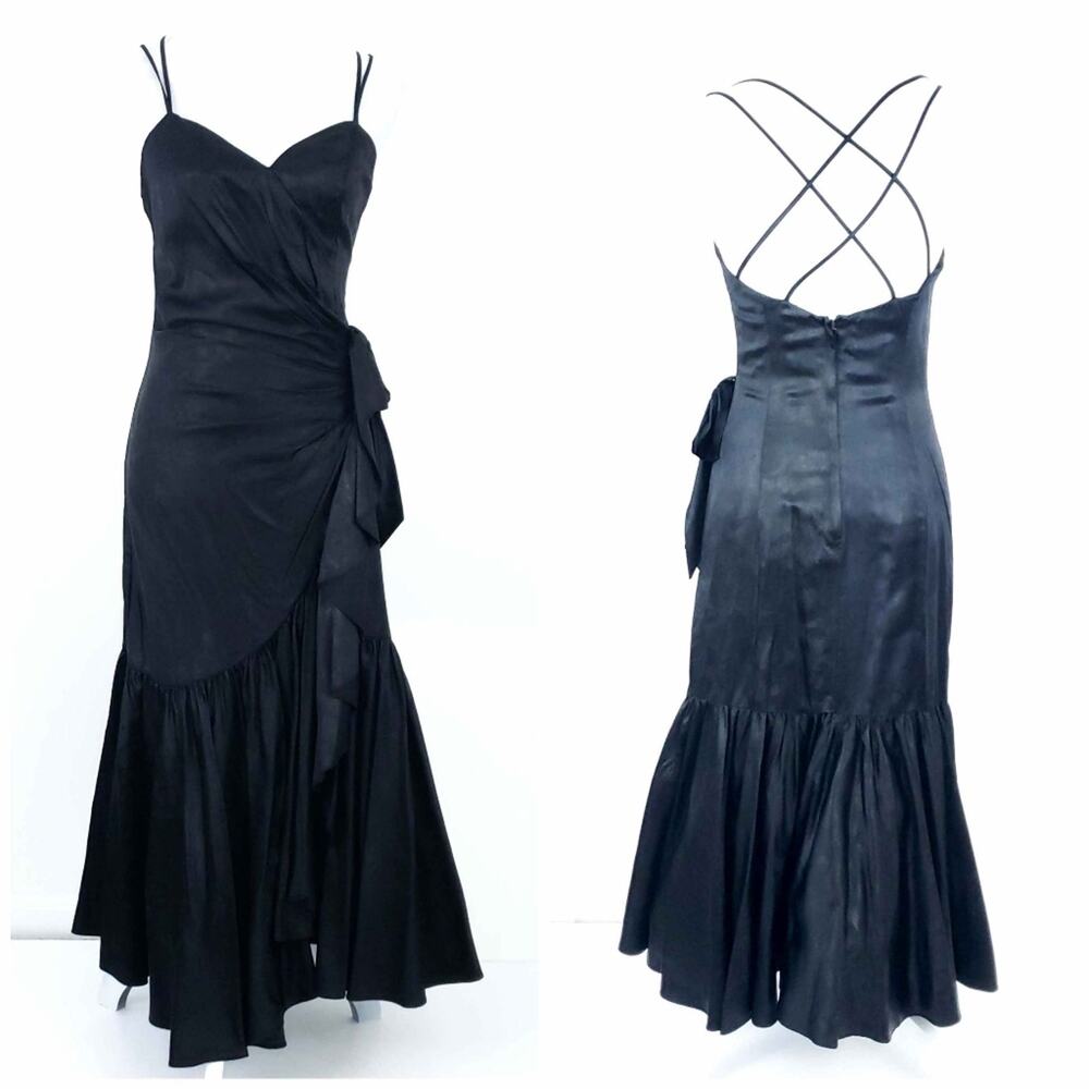 Vintage Black Cocktail Prom Party Dress 80s TD4 Eletra Maxi Long Dress Elegant